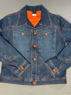 Vintage Nike Blue Denim Jacket with Orange Accents